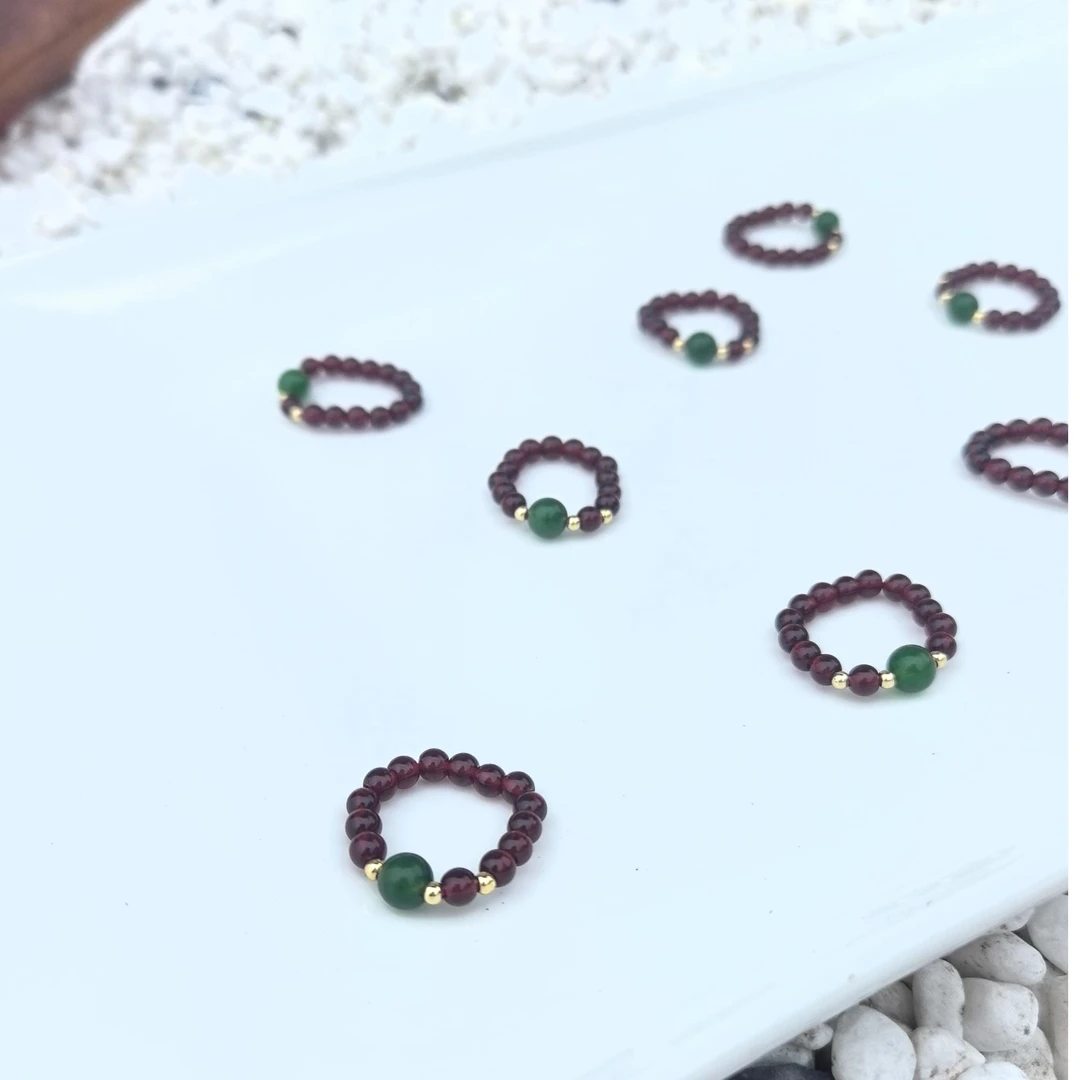 天然巴西石榴石纯净体戒指配碧玉单株Diy款