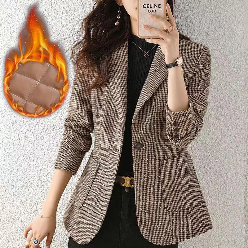 新款秋季上衣韩版短款格子休闲女士小西装外套女秋装外套