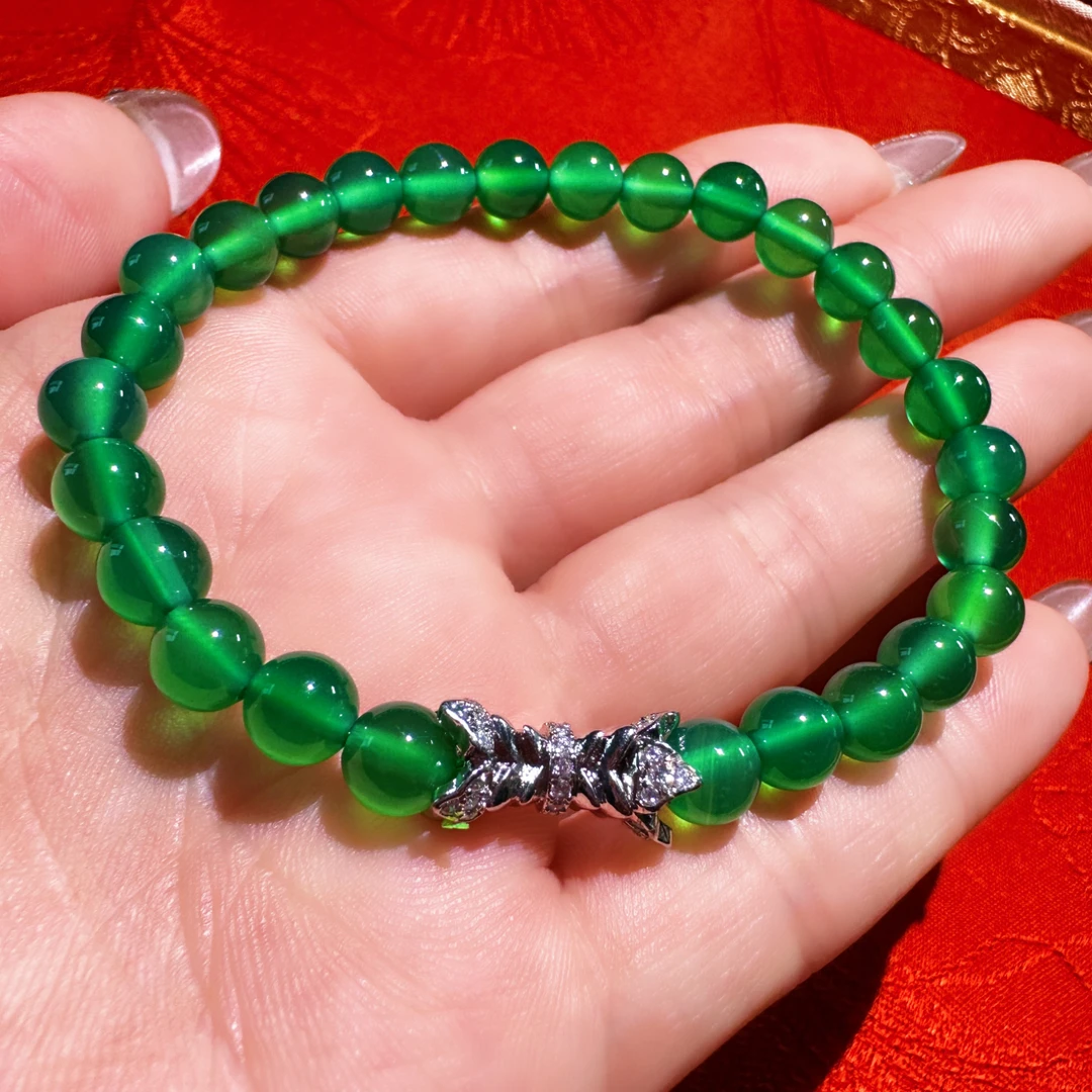 suichen/穗辰天然珠宝时尚气质绿玉髓圆珠万能百搭卡6手链珠链