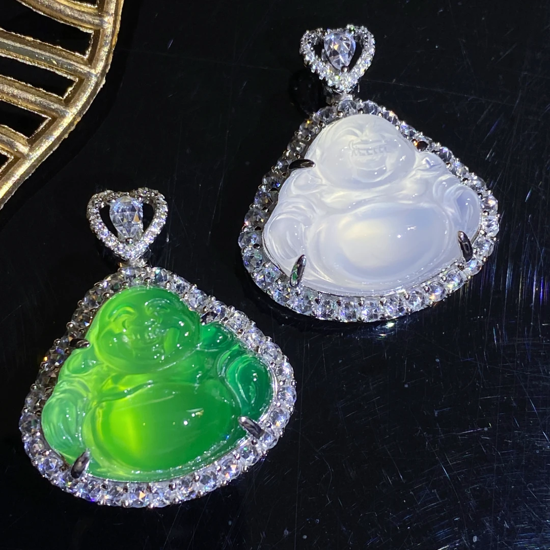 suichen/穗辰多样性发一：S925银镶嵌玉髓时尚弥勒佛佛公吊坠82