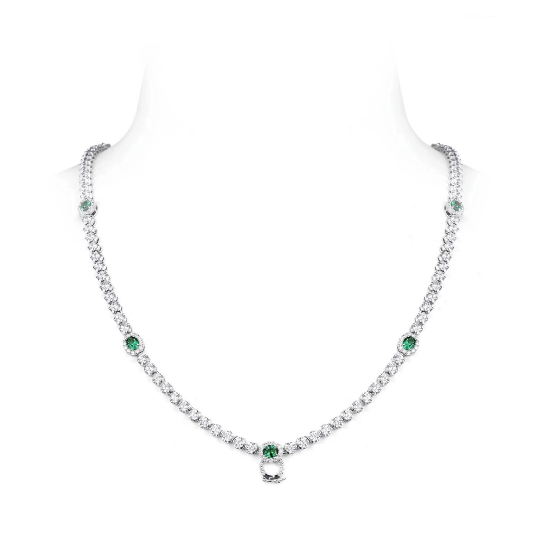 链子925银锆石 S925银镶嵌合成锆石绿色百搭时尚经典气质大气银链