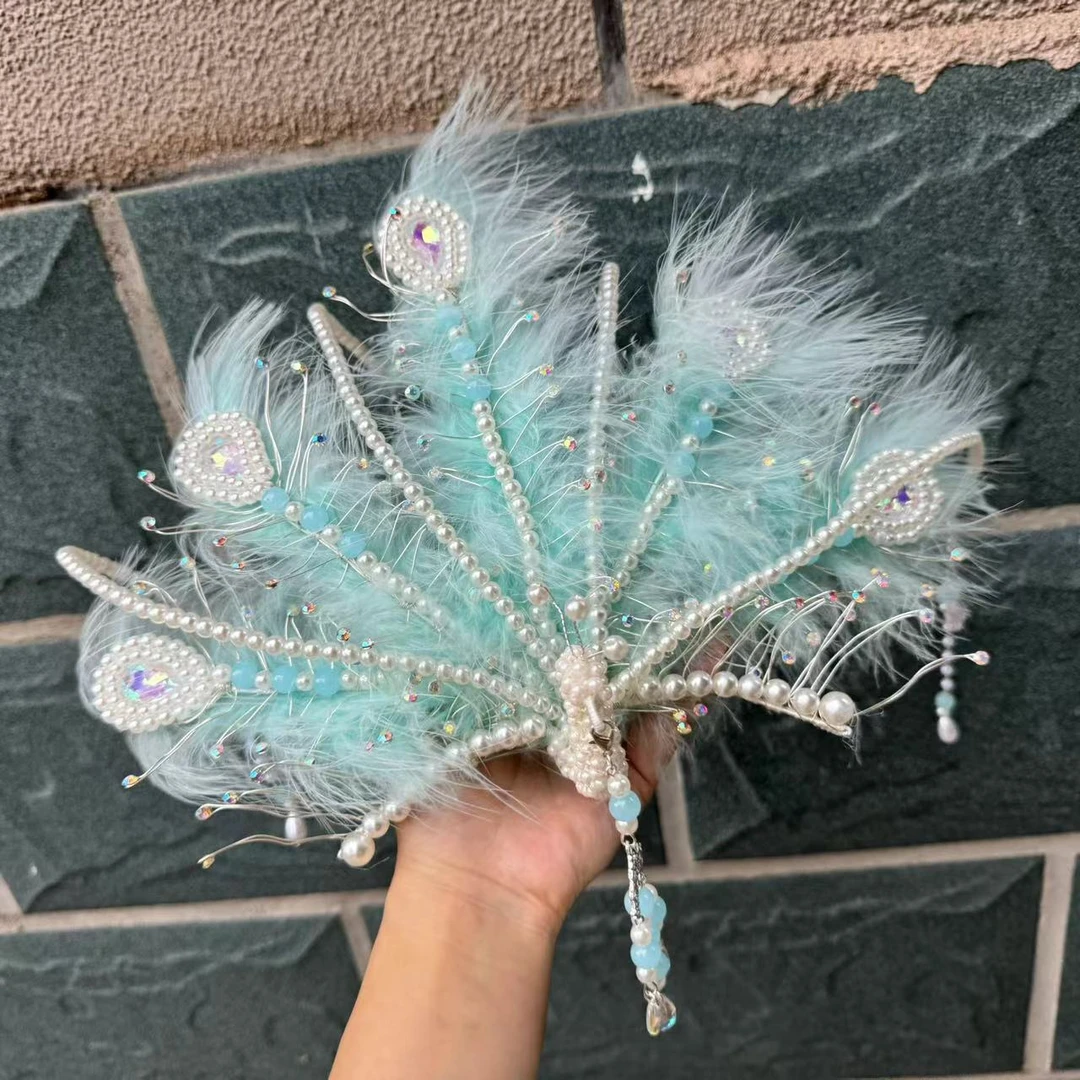 前尘梦汉服配饰古风嫦娥系列羽毛银丝凤发冠五尾正凤