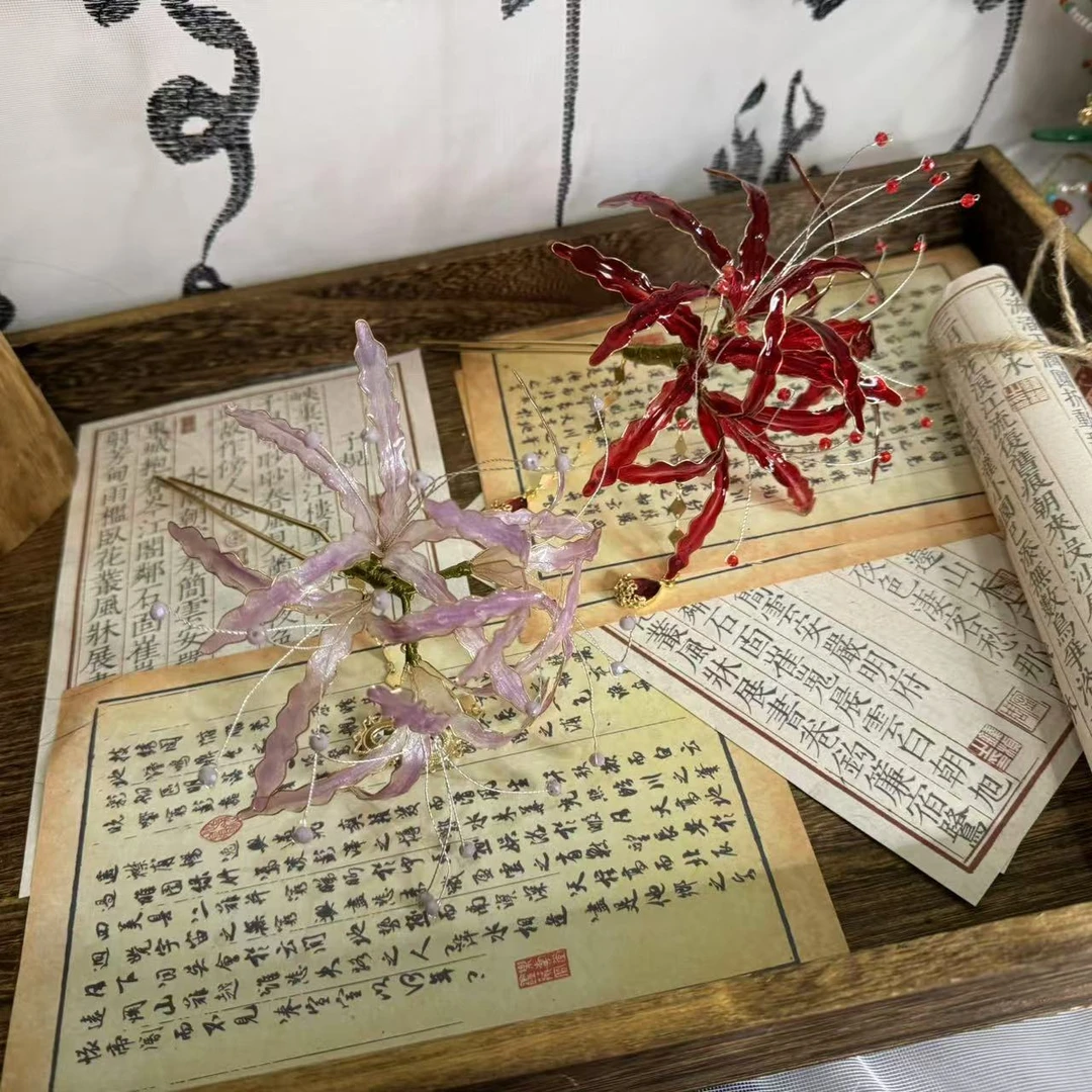 前尘梦汉服配饰造花液彼岸花发钗造花液发钗彼岸花
