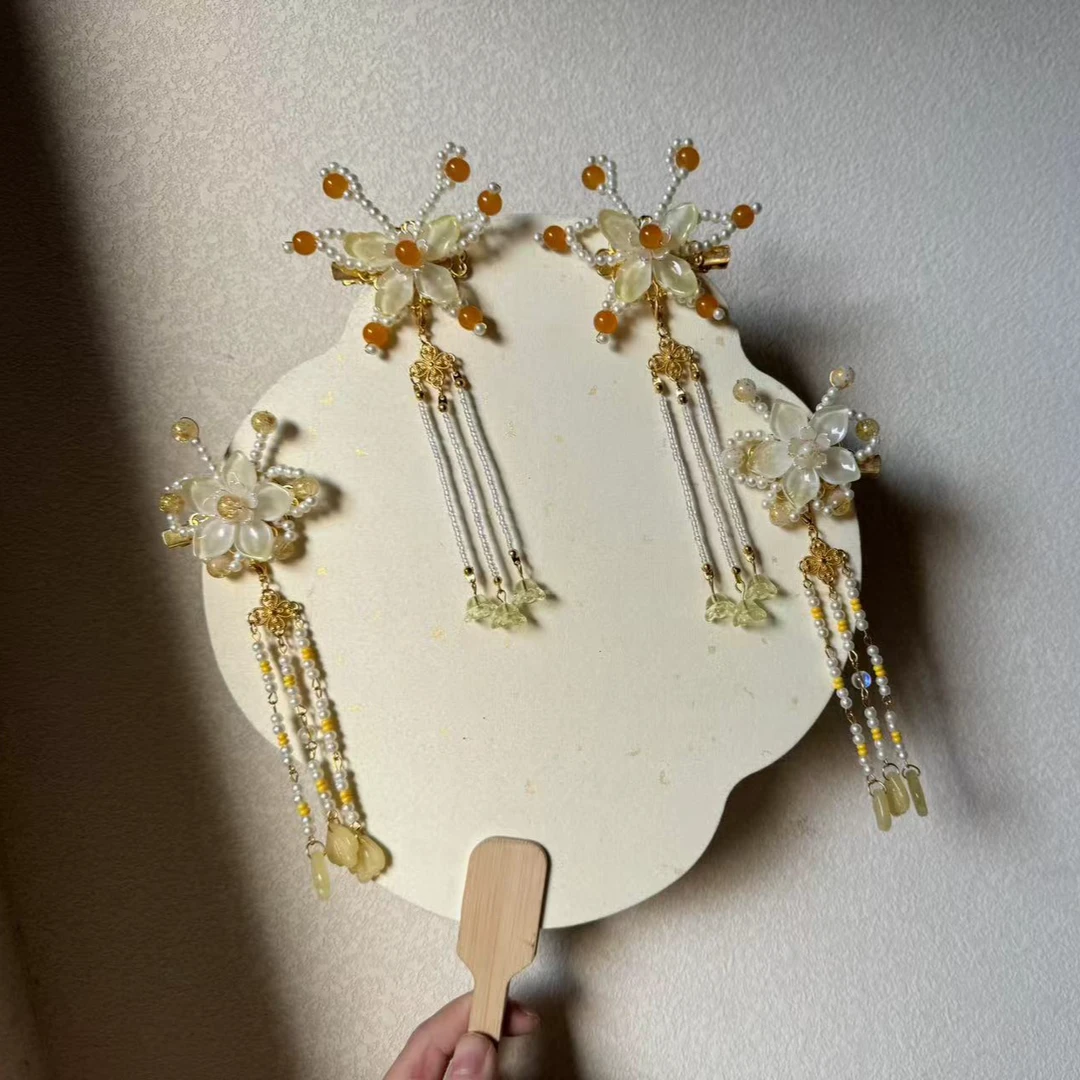 一对前尘梦汉服配饰辑珠蝴蝶对夹流苏蝴蝶琉璃花蝴蝶