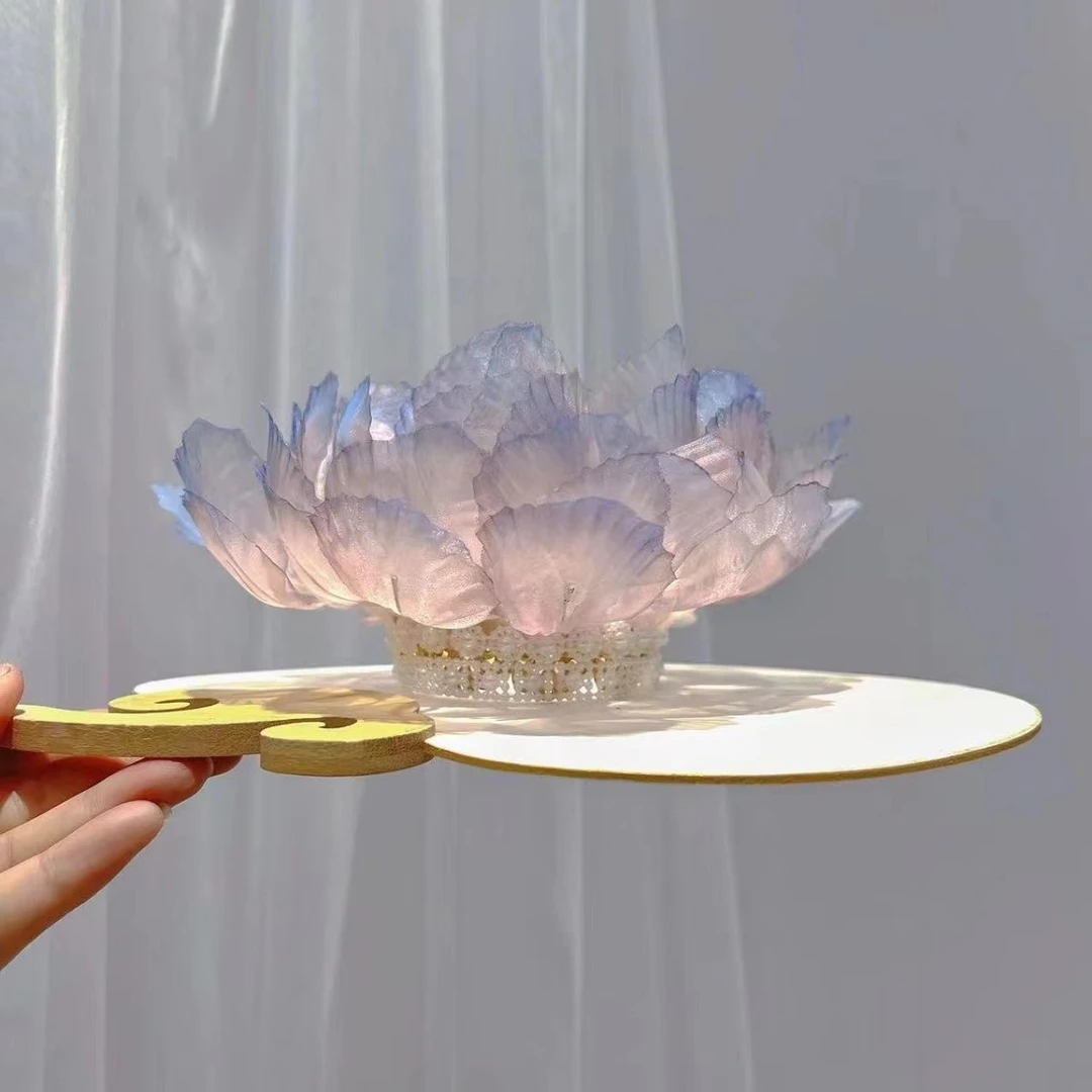 前尘梦汉服配饰古风烫花莲花冠粉蓝色（特价款）