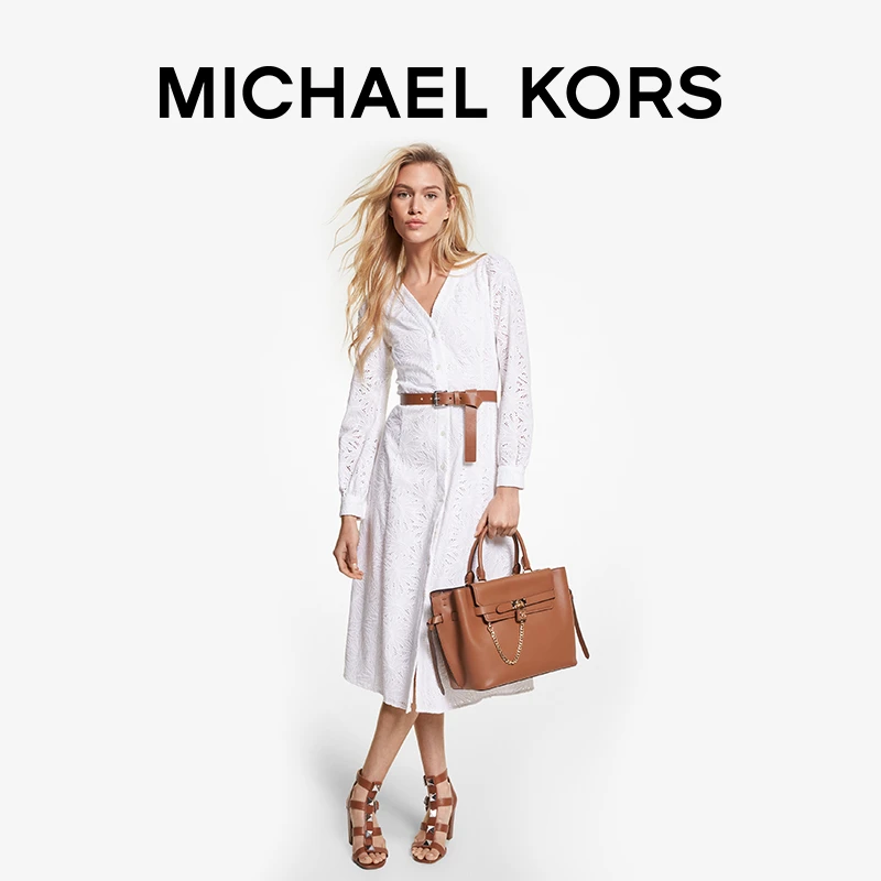 MICHAEL KORS 女士棕榈叶棉质长款连衣裙 含腰带