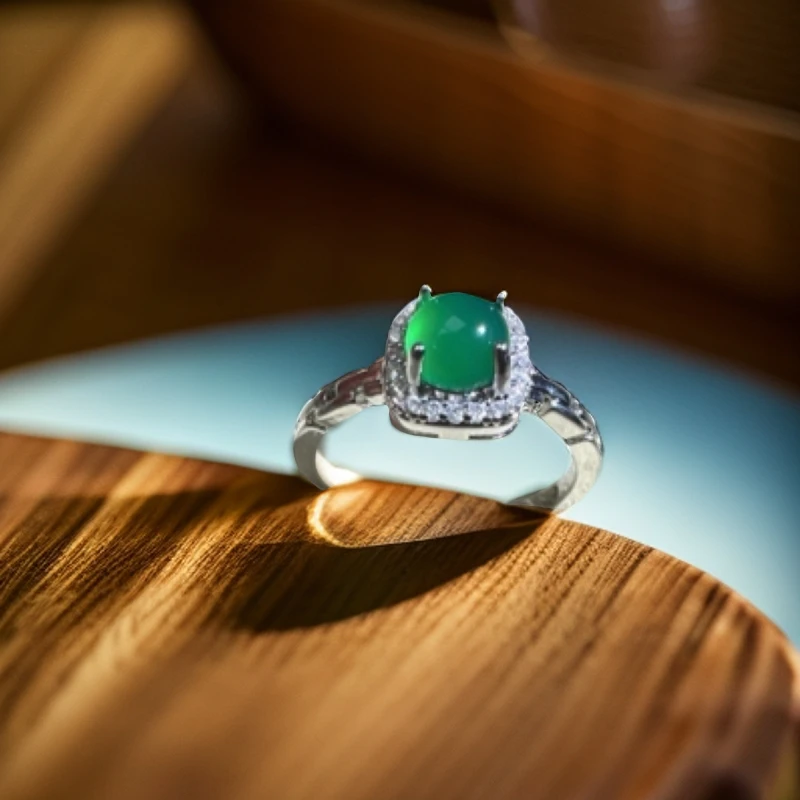 简一珠宝天然玉石白金色方糖戒指