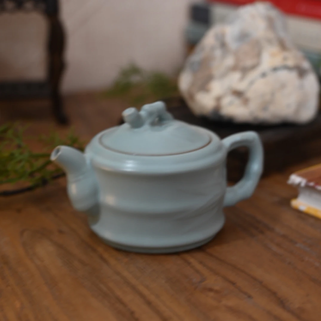 若木春花申道汝窑竹节壶陈金铁大师作品带证书茶壶