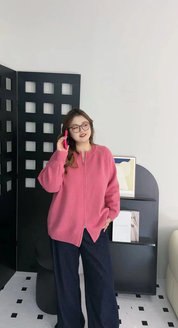 073-8】新品秋冬时尚风双拉链毛衣外套女秋冬短款设计韩系针织开衫