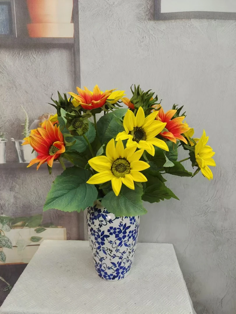 仿真手感软胶3头向日葵 客厅餐厅玄关飘窗摆件