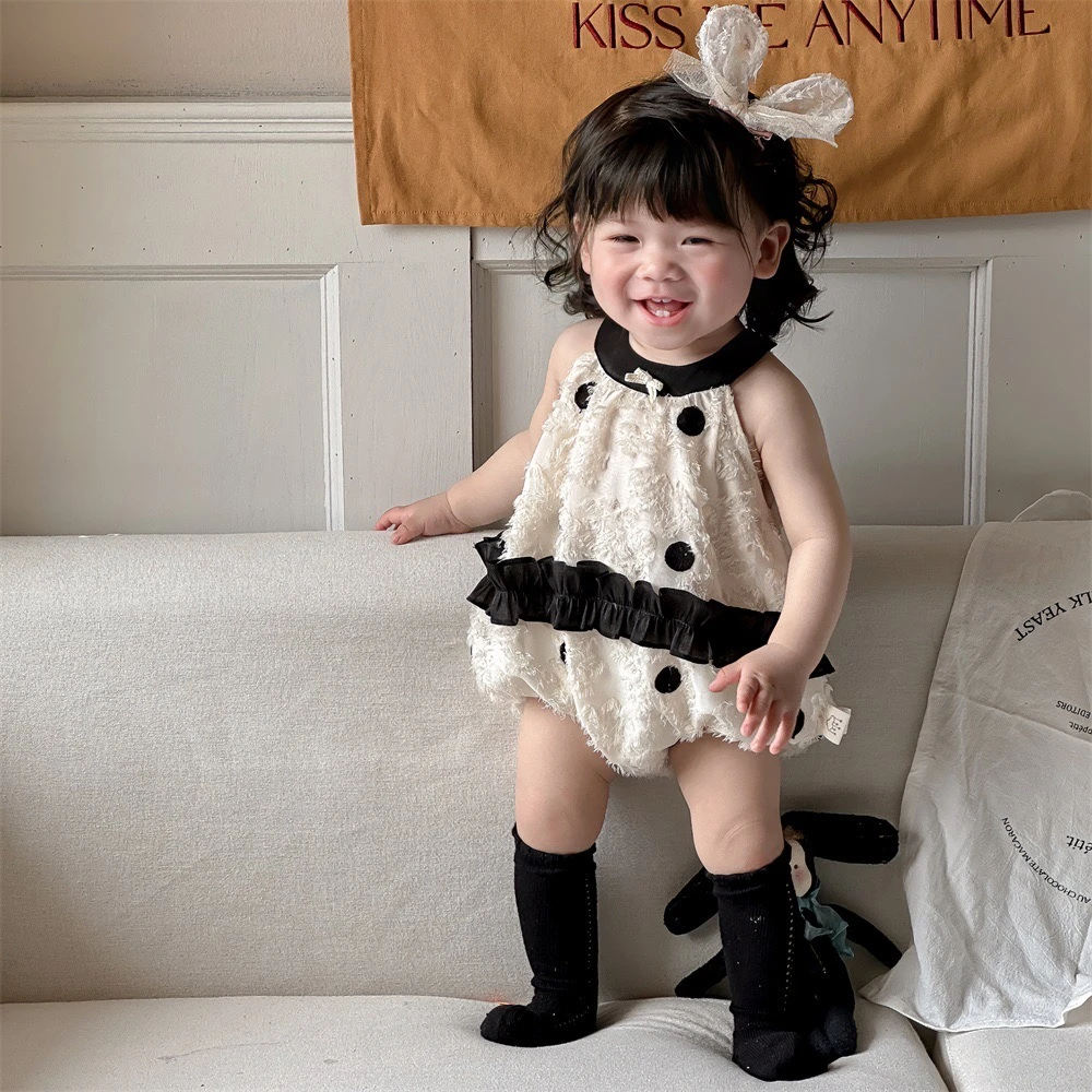 新生儿礼服公主洋气婴儿夏季蝴蝶结围脖花边无袖公主韩版女宝哈衣