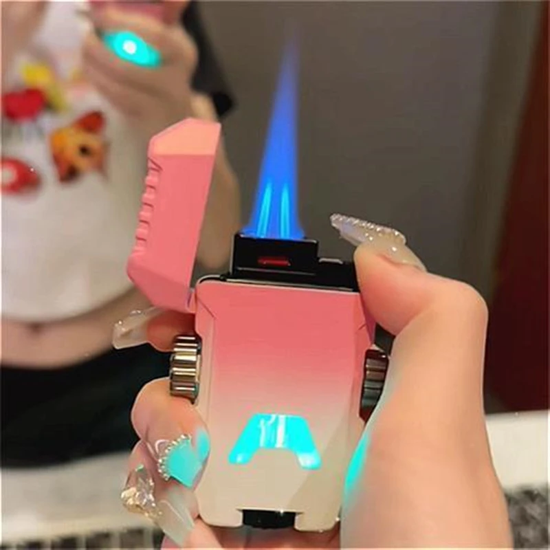 机甲指尖陀螺发光旋转高颜值双火直冲防风打火机炫酷创意送男友