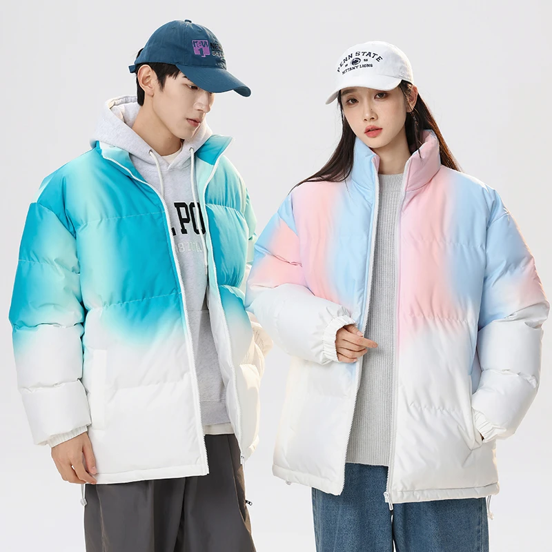 冬季扎染渐变棉衣男情侣款加厚面包服保暖棉袄潮牌立领棉服