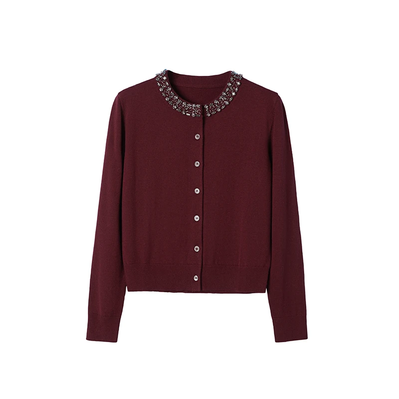 【格雷恋人】G-安格拉红桑蚕丝上衣针织开衫女格雷系针织重工镶钻