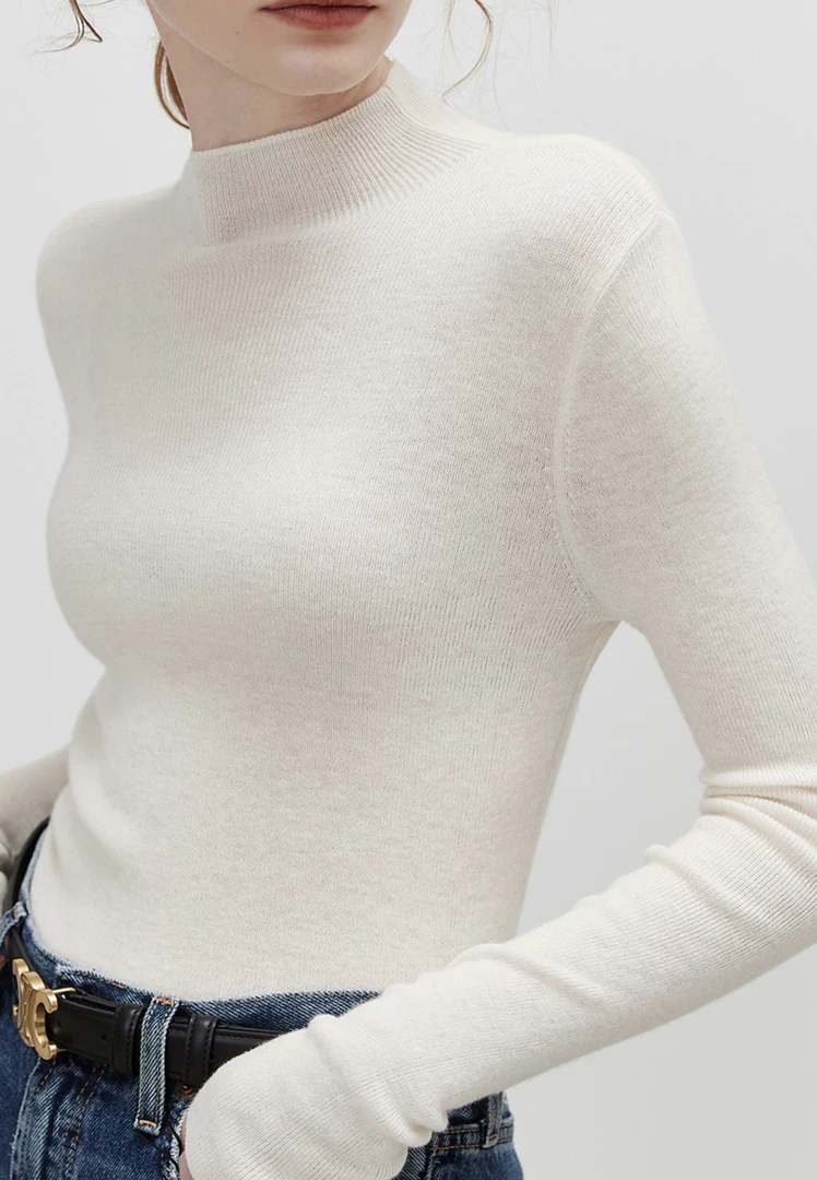 秋日暖阳羊绒羊毛半高领套头毛衣纯色百搭修身女士长袖秋冬打底衫