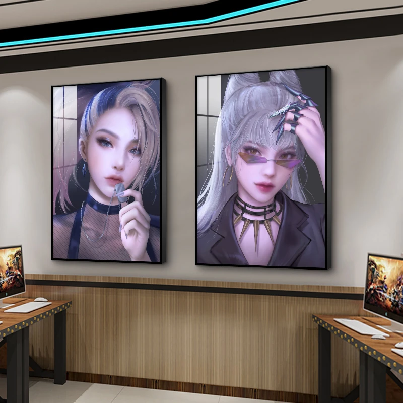 英雄联盟挂画游戏KDA阿狸阿卡丽电竞房间装饰壁画网吧LOL装饰画