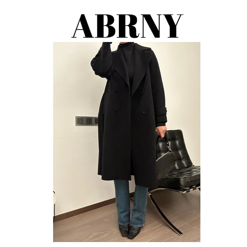 ABRNY【摩斯】轻奢黑色大衣设计师休闲时尚气质中长款冬季2321