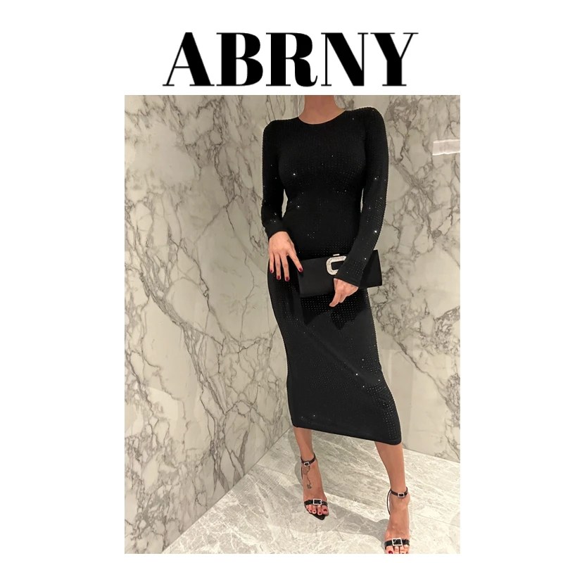 ABRNY【亮晶晶】带钻连衣裙设计师优雅轻奢性感法式气质6638