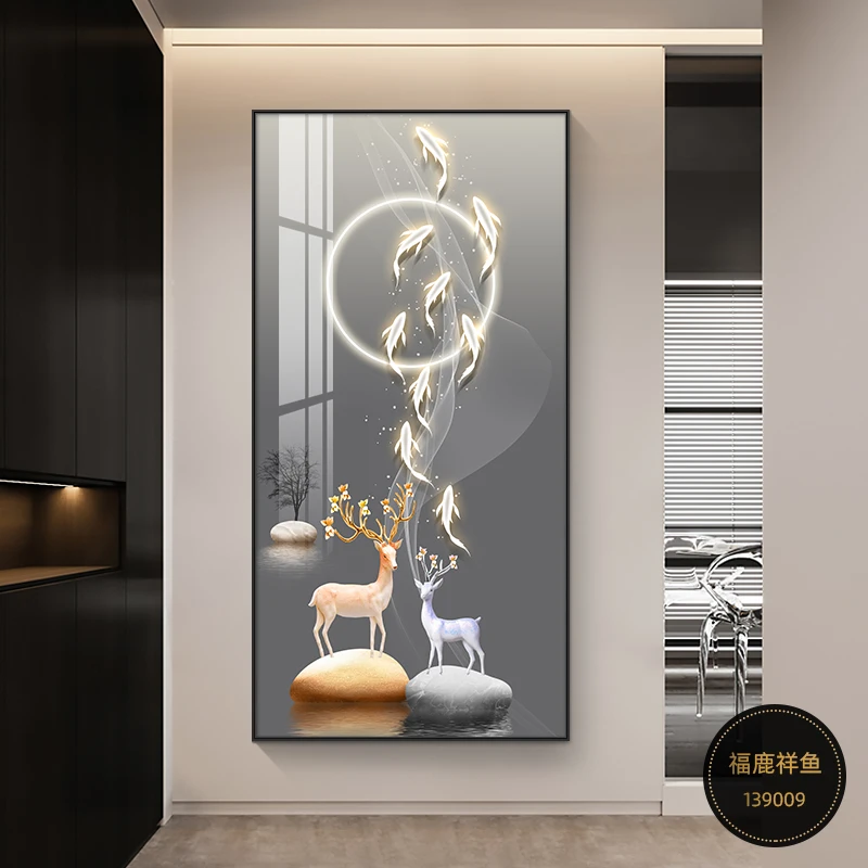 【玄关画】现代轻奢大气九鱼麋鹿玄关画
