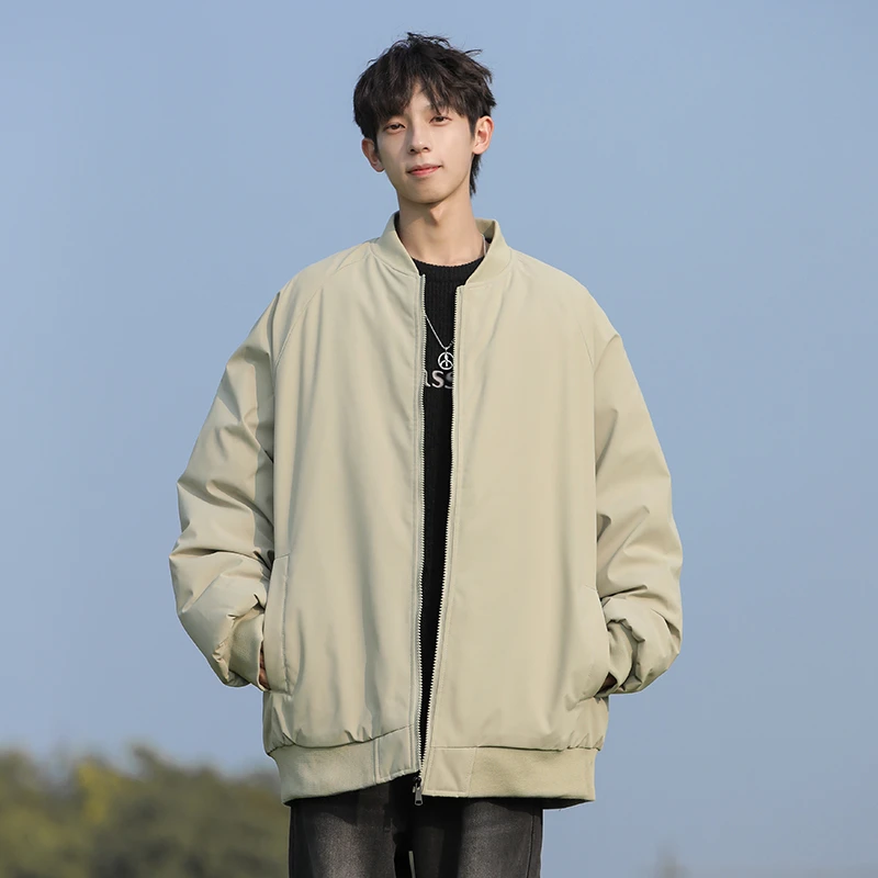 美式大码棒球领飞行棉服男秋冬季加厚保暖纯色百搭休闲宽松潮流