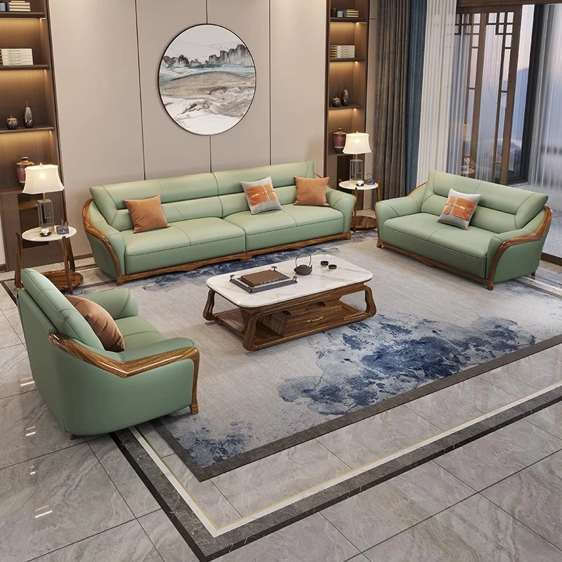 新中式乌金木真皮沙发牛皮现代轻奢大小户型高端实木客厅组合124