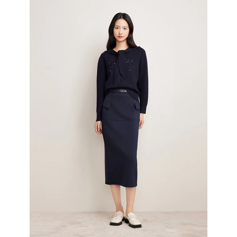 Goodland美地冬季新款连帽套头卫衣绣花钉珠毛针织衫LC34506200