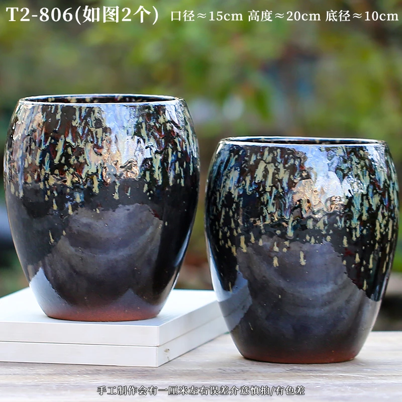 T2-806紫砂粗陶龙旦圆口老桩陶罐粗陶花盆透气万能盆幸福树花盆