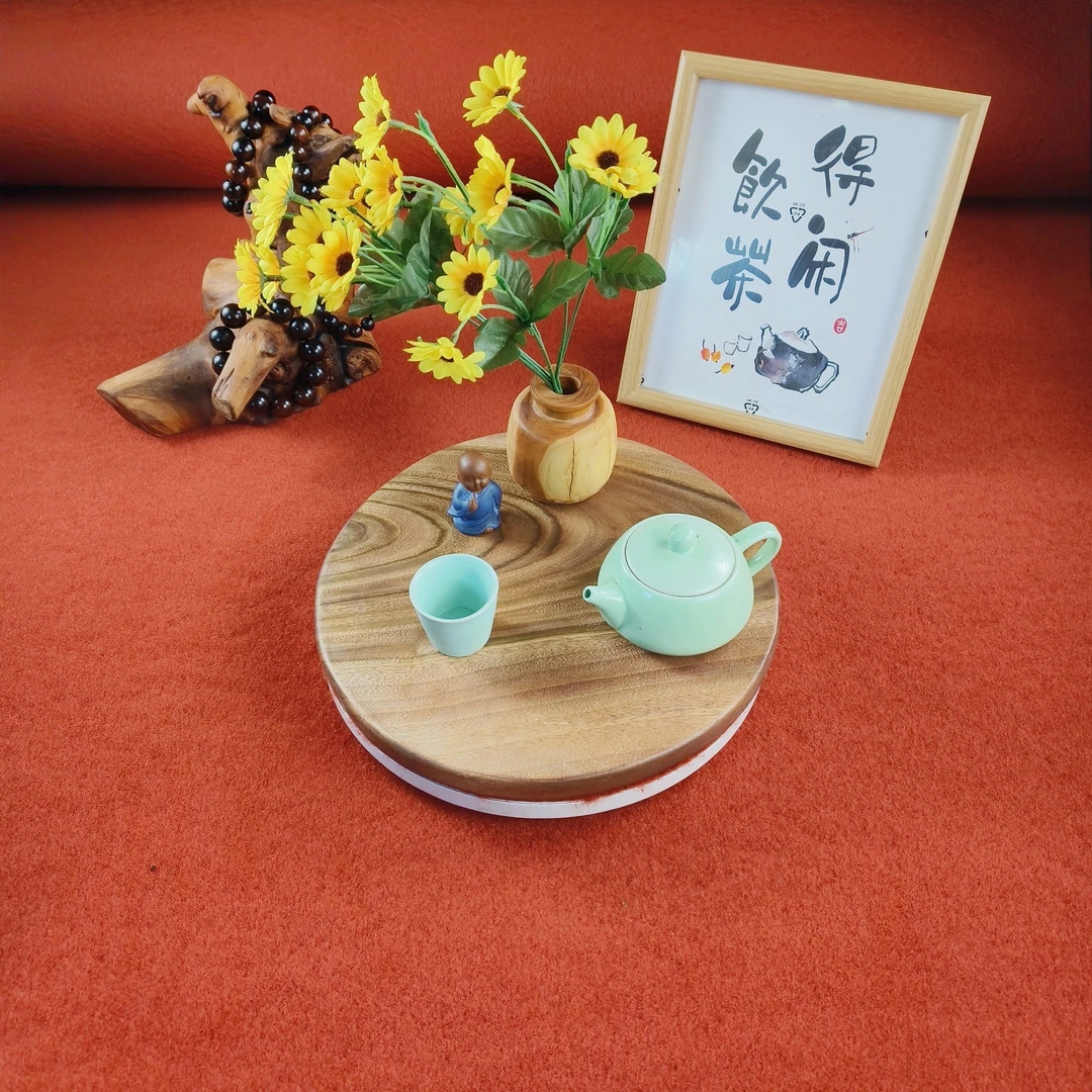 简约手工家用枣木茶道配件香樟木圆形茶盘(一物一拍，直播间为准)