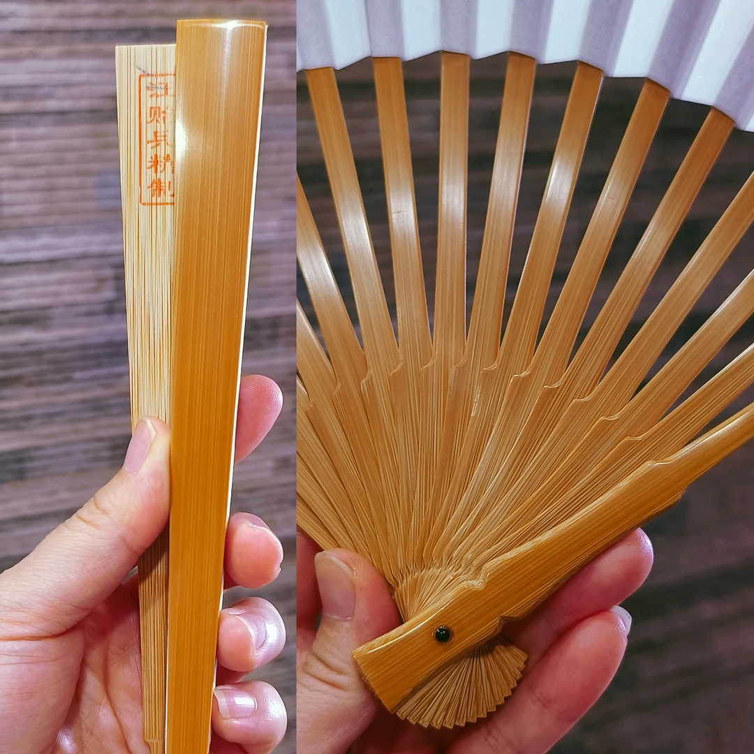 精品收藏老料玉竹折扇大金钟头文玩折扇非遗江贻兵手工扇子95寸