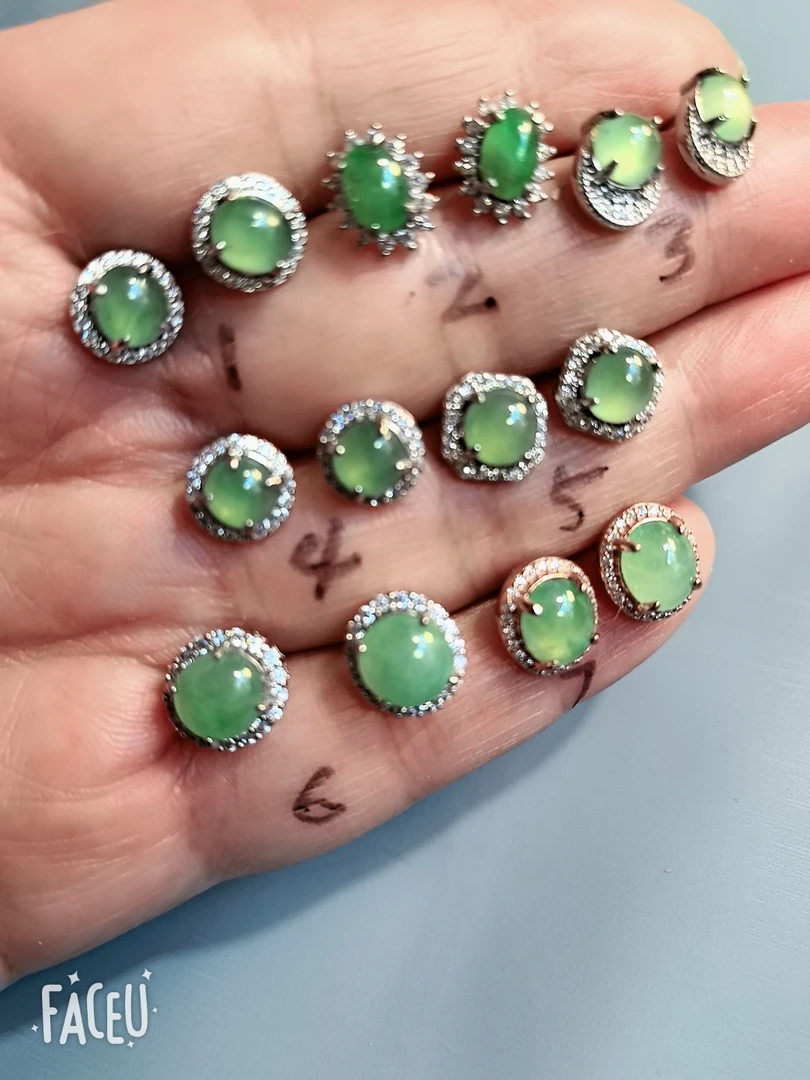 珠宝饰品银镀金耳钉缅料A货翡翠耳钉假一赔三