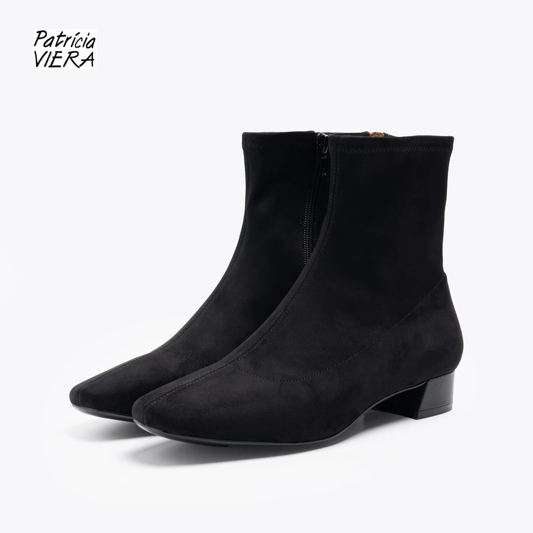 【双姐推荐】低跟舒适女靴轻盈透气弹力绒布瘦瘦靴8381H