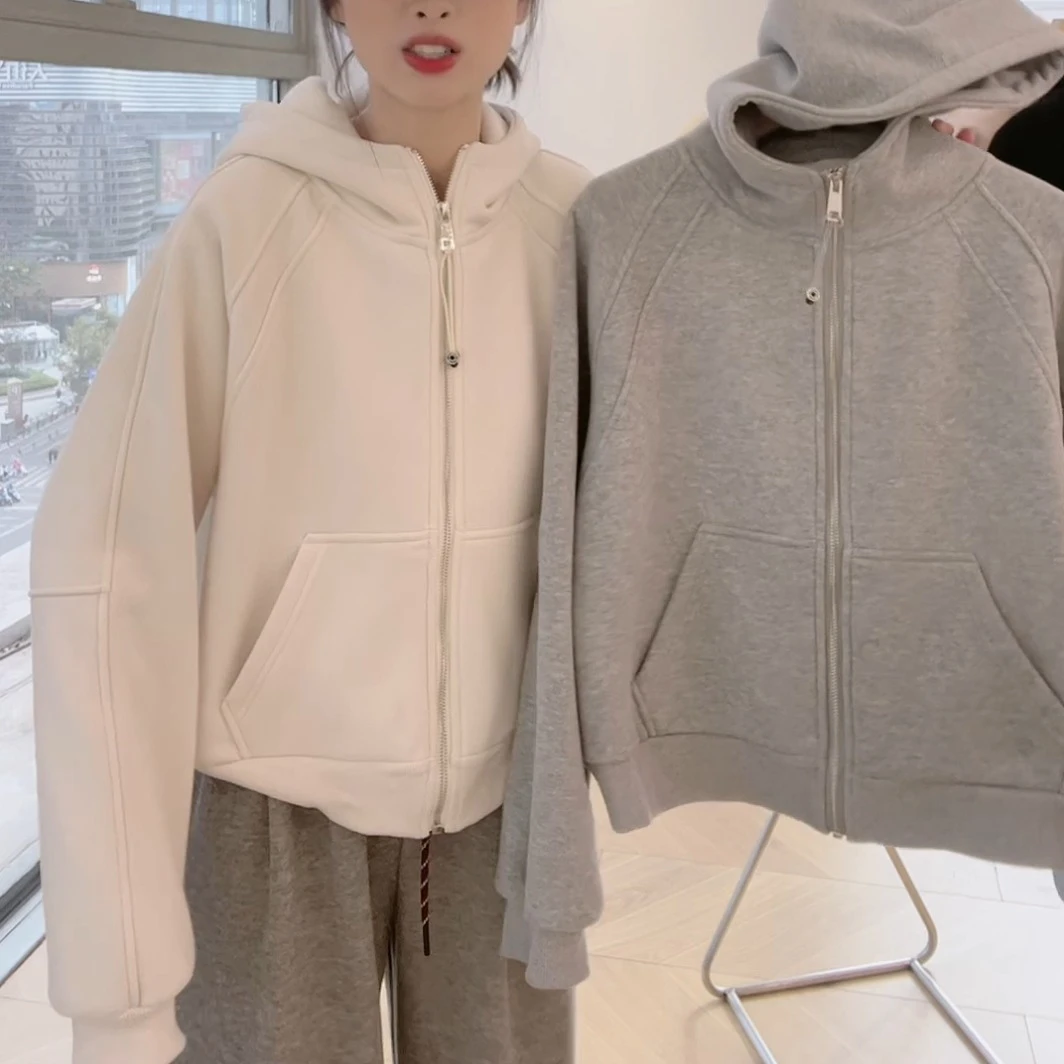 【薇哥内部自营】连帽加绒加厚卫衣外套显瘦修身帽衫LK2500308