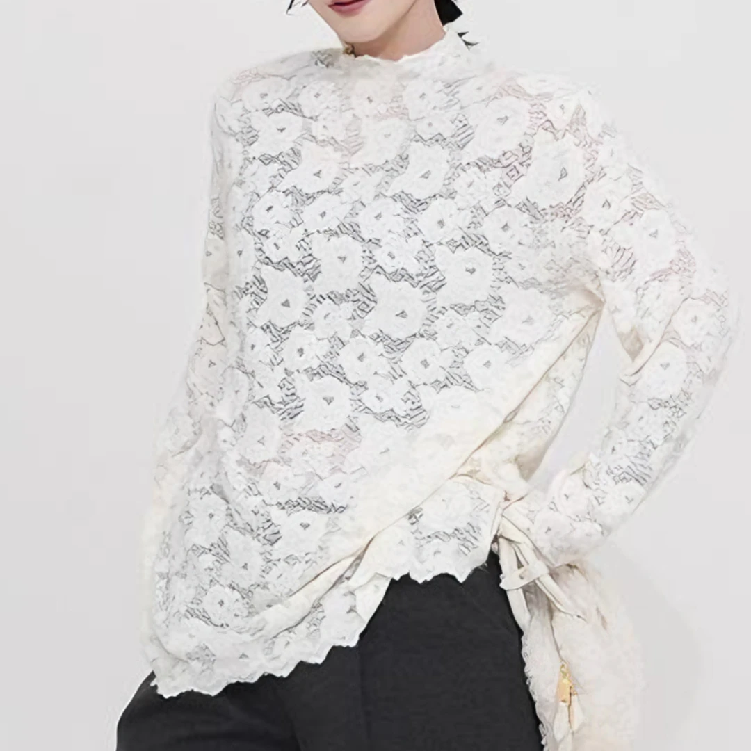【纯色剧本】秋冬季新款蕾丝长袖T恤衫女韩版休闲打底衫LK2500710