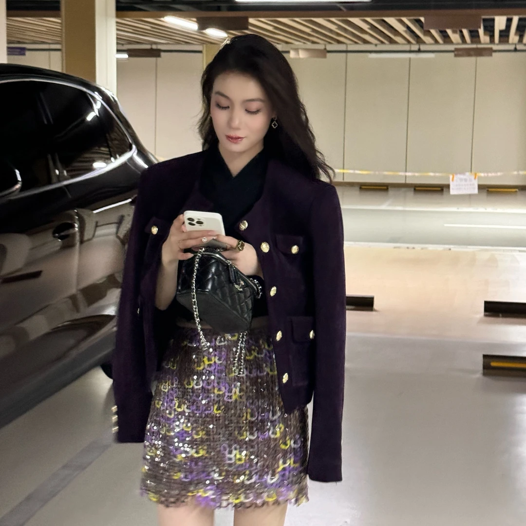 FAFA STUDIO高级感小香风紫色外套女2024新款气质名媛上衣百搭