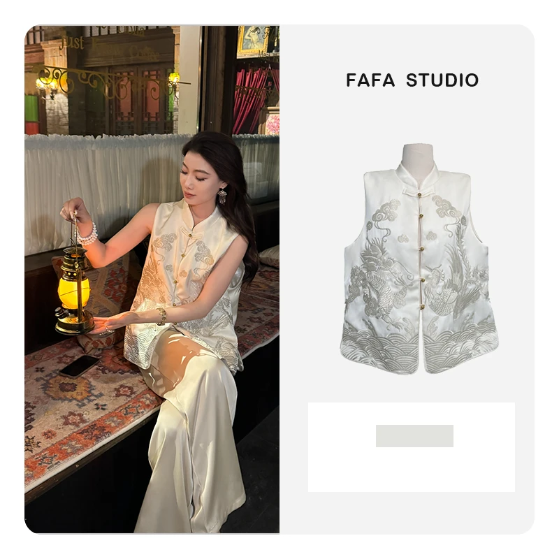 FAFA STUDIO 龙凤呈祥主题刺绣馬夾复古中国风提花小众宽松中式美