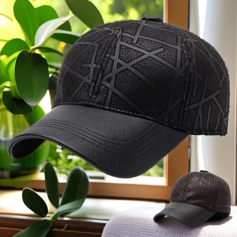 中老年简约休闲保暖秋冬鸭舌帽皮革帽子防风棒球帽爸爸皮帽户外