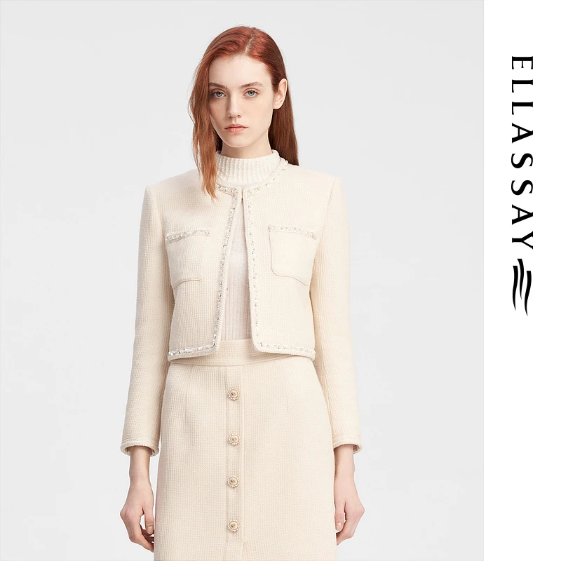 ELLASSAY歌力思秋季新款绵羊毛法式赫本风外套女EWE343T00300