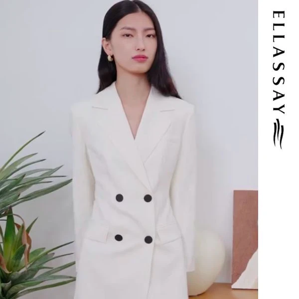 ELLASSAY/歌力思秋冬新款休闲气质白色西装连衣裙女EWB341Y00500