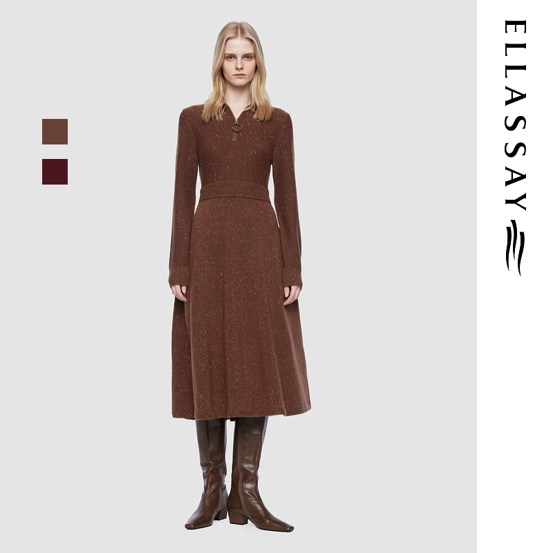 ELLASSAY歌力思2025早春新款绵羊毛简约优雅连衣裙女EWU365M004DX