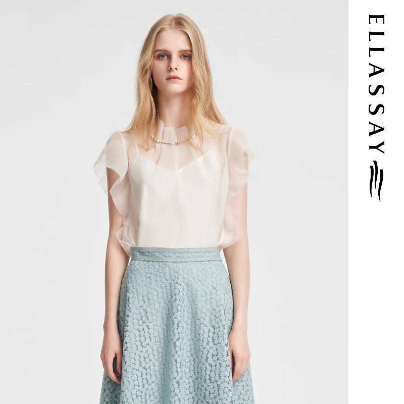 ELLASSAY歌力思新款优雅婉约立领短袖衬衫女EWE352C03300