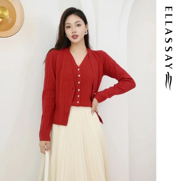 歌力思秋冬新款安可拉红假两件针织衫女EWF343M05400