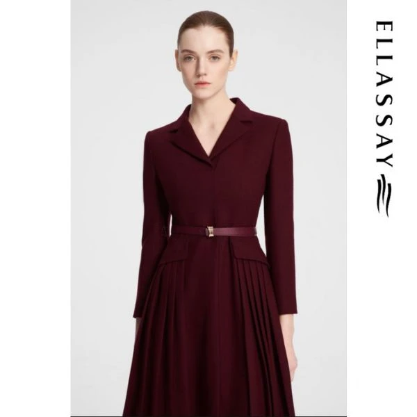 【童瑶同款】歌力思新款绵羊毛气质优雅红连衣裙女EWF353Y10300