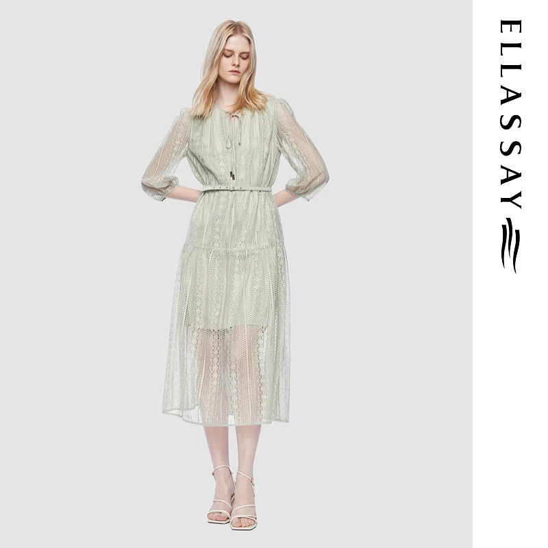 ELLASSAY歌力思2025早春新款法式镂空蕾丝茶歇裙女EWD361Y04400