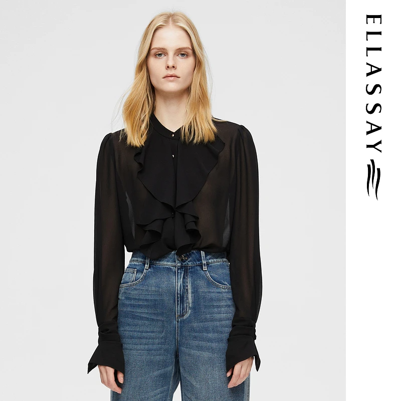 ELLASSAY歌力思2025早春新款法式浪漫荷叶边衬衫女EWB361C00200