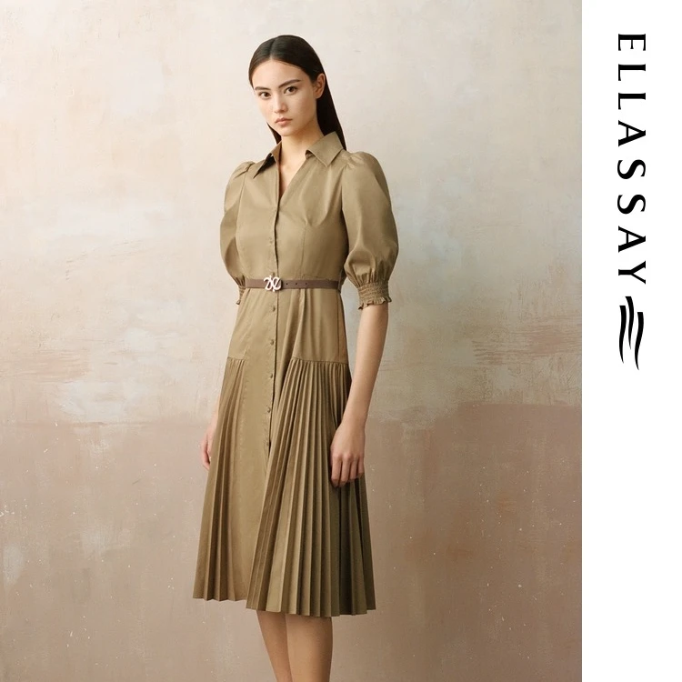 【罗马假日裙】歌力思2024夏季新款雅丹风衬衫连衣裙EWW351Y00100