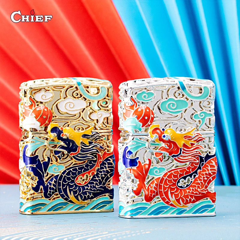 首领原装国潮风珐琅彩盔甲机龙珠创意个性高档礼盒打火机夜光浮雕