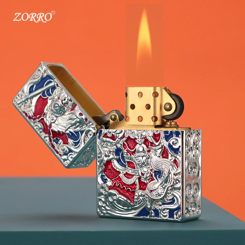 正品佐罗ZORRO盔甲齐天大圣煤油打火机黄铜内胆防风个性高档礼品