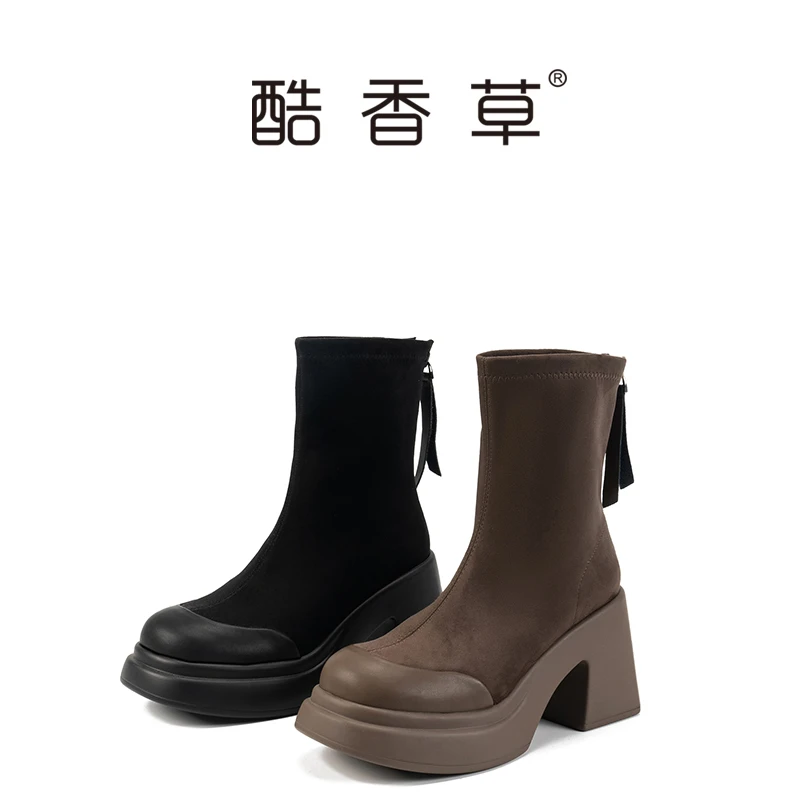 百搭显瘦靴2024新款复古长筒靴休闲时尚韩版弹力瘦瘦靴马丁靴厚底