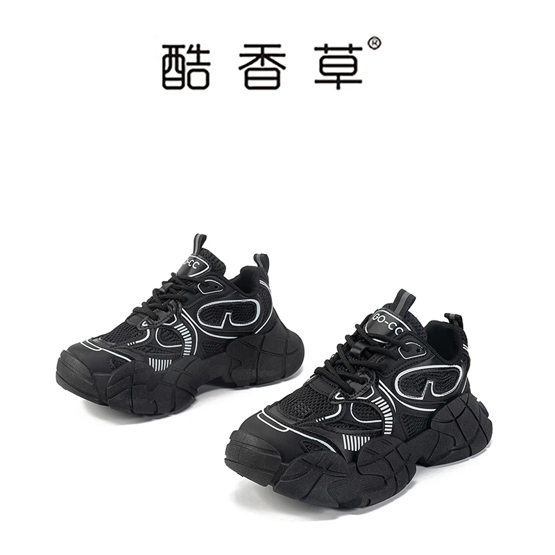 2024女鞋夏季新款时尚百搭厚底增高软底潮流透气拼色老爹鞋