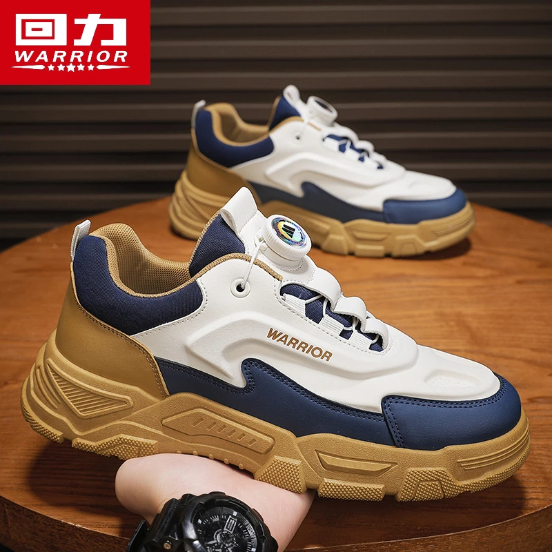 回力男鞋冬季新款旋转纽扣运动跑步休闲潮鞋皮面防水厚底老爹鞋男